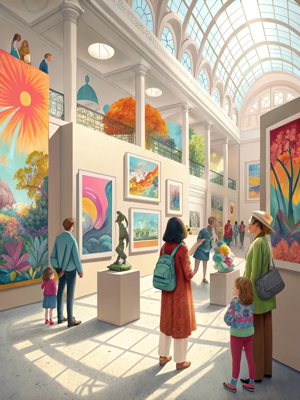 A vibrant display of artwork created by local artists at an exhibition hosted by the AB Library, showcasing the community's talent.